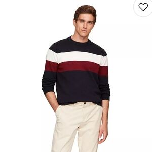 Tommy Hilfiger Men's Striped Crewneck Sweater - Navy, White, Burgundy